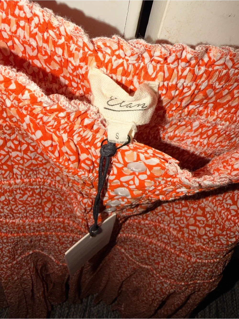 Elan Coral Printed Smocked Spaghetti-Strap Mini Dress